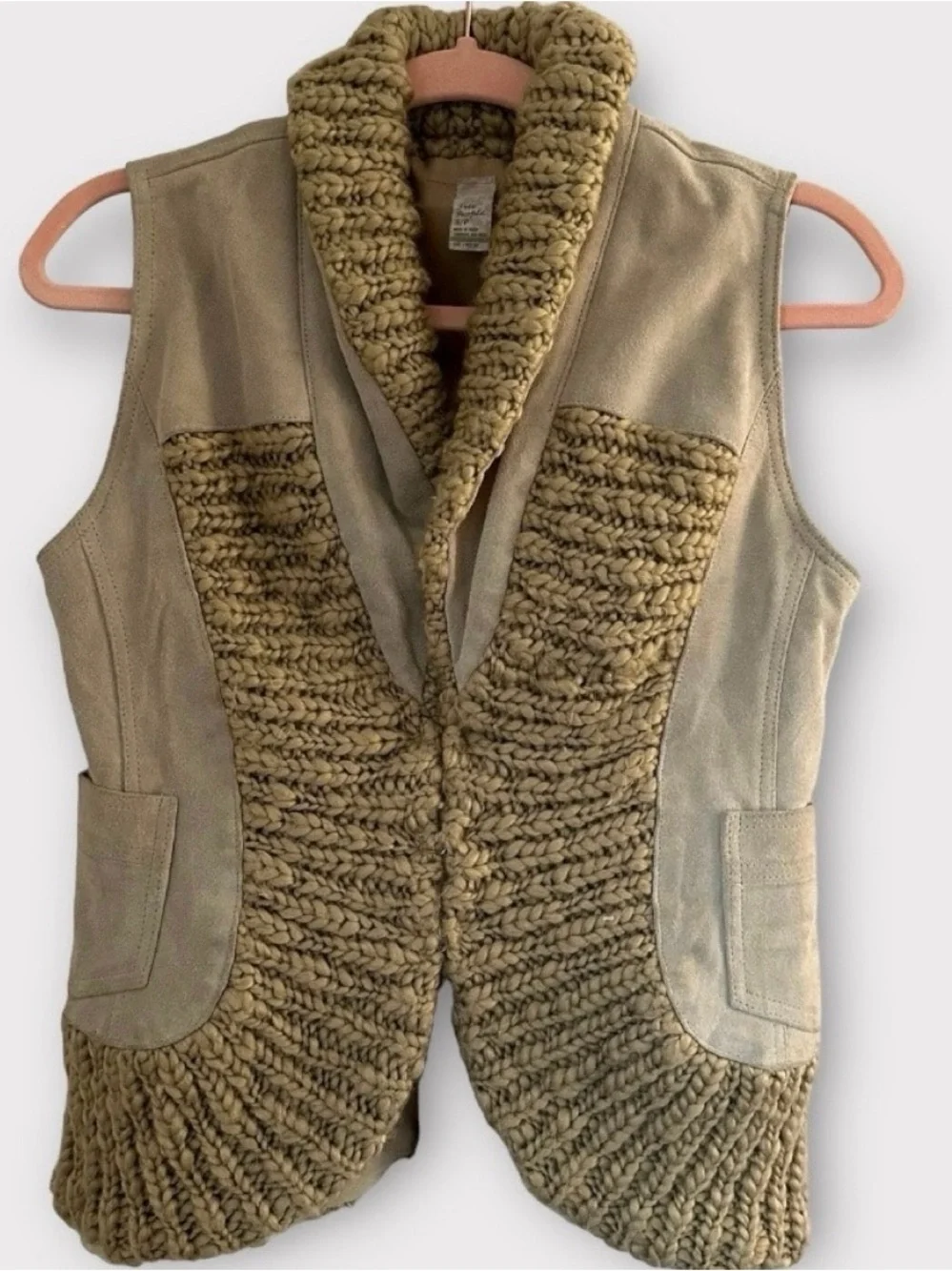 Free People Y2K Cow Leather Suede Wool Vest Small Boho Western Cowgirl